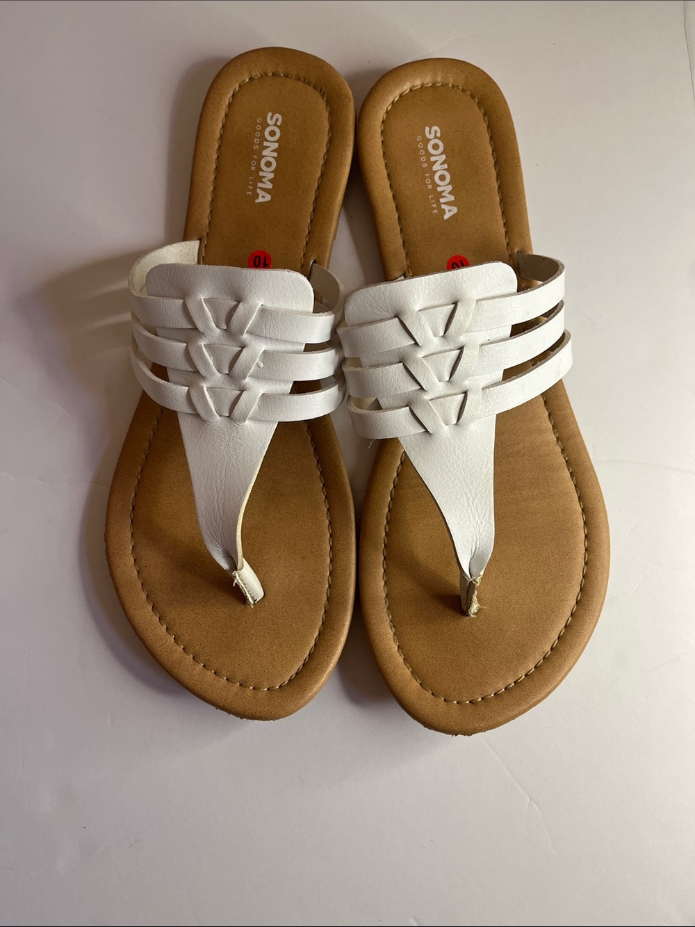 Sonoma White Braided Thong Sandals with Tan Footbed